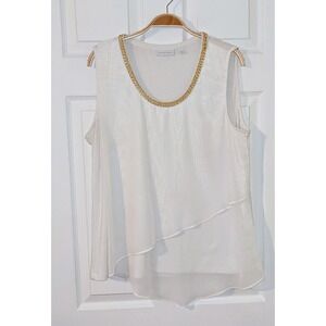 New York & Company Sleeveless Top Gold‎ Chain Detail Layered White Party Date XL